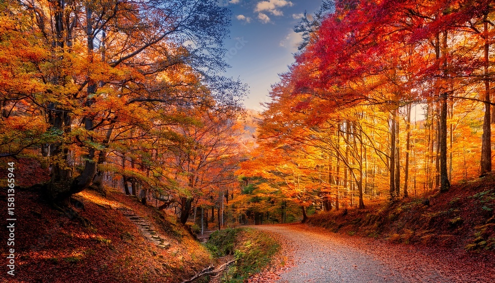 Fototapeta premium vibrant autumn landscape with colorful foliage under blue sky