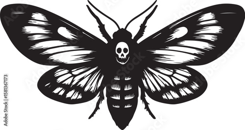 Death head moth black and white illustration insect skull