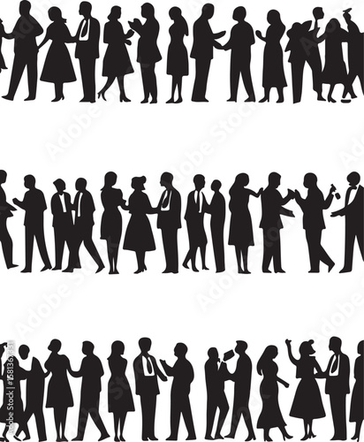 Diverse group of people interacting silhouettes black
