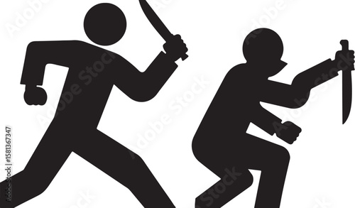 Figures attacking with knives fighting combat