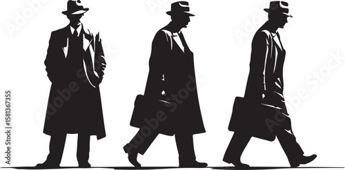 Men in hats and coats walking with briefcases vector