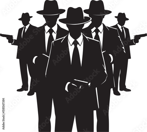 Silhouetted Men In Suits Holding Firearms group silhouettes