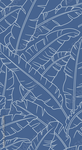 Tropical Blue Foliage Seamless Vector Pattern of Banana Leaves for Backgrounds, Fabrics, and Surface Designs