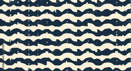 Abstract Wave Pattern Illustration for Background Design Navy Waves on Beige - Seamless Textured Digital Art