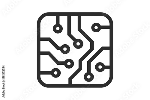 Artificial intelligence chip icon. Circuit board symbol. Microchip processor design. Vector illustration of neural network connections. Futuristic technology hardware concept
