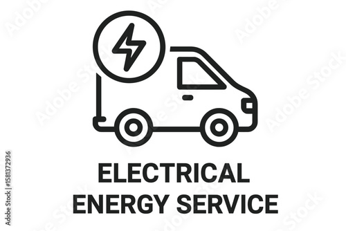 Electrical energy service van icon. Power repair vehicle vector. Electric utility truck symbol. Energy maintenance transport. Electricity service sign. Battery charge support