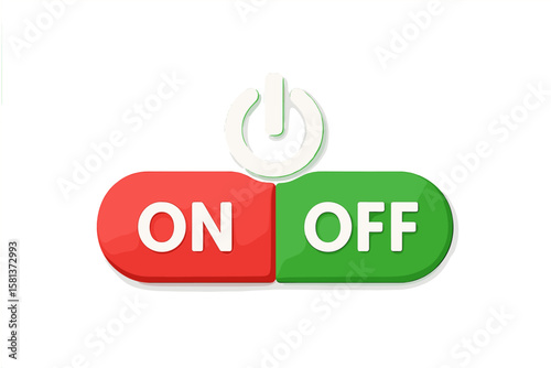 Power on off button icon. Red green switch toggle with glow. UI control symbol. Energy activation symbol. Start stop interface element. 3D design for apps, websites, electronics