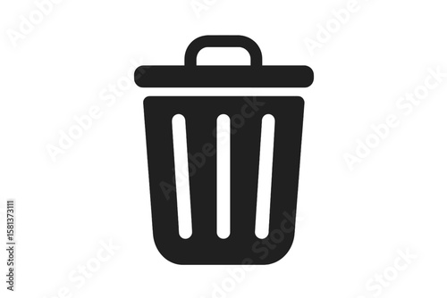 Trash bin icon. Garbage can vector symbol. Waste removal delete icon. Flat silhouette recycle bin design. UI UX web app trash can. Clean minimalist black waste bin