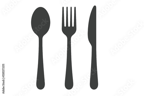 Spoon fork and knife vector illustration. Minimalist cutlery silhouette set. Kitchen utensils design on dark gradient background. Elegant dining tools for restaurant menu or decor
