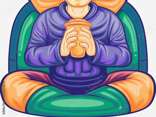 Person Meditating with Drink in Colorful and Relaxing Setting for Wellness Blogs, Mindfulness Websites, Meditation Apps, and Spirituality Posts  