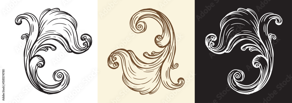 Fototapeta premium Retro engraving baroque design element vector illustrations
