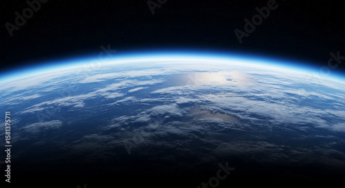 Our blue planet Earth viewed from space, showcasing the curved horizon, brilliant atmosphere, and swirling clouds