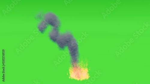 fire and smoke video footage 3D with green screen
