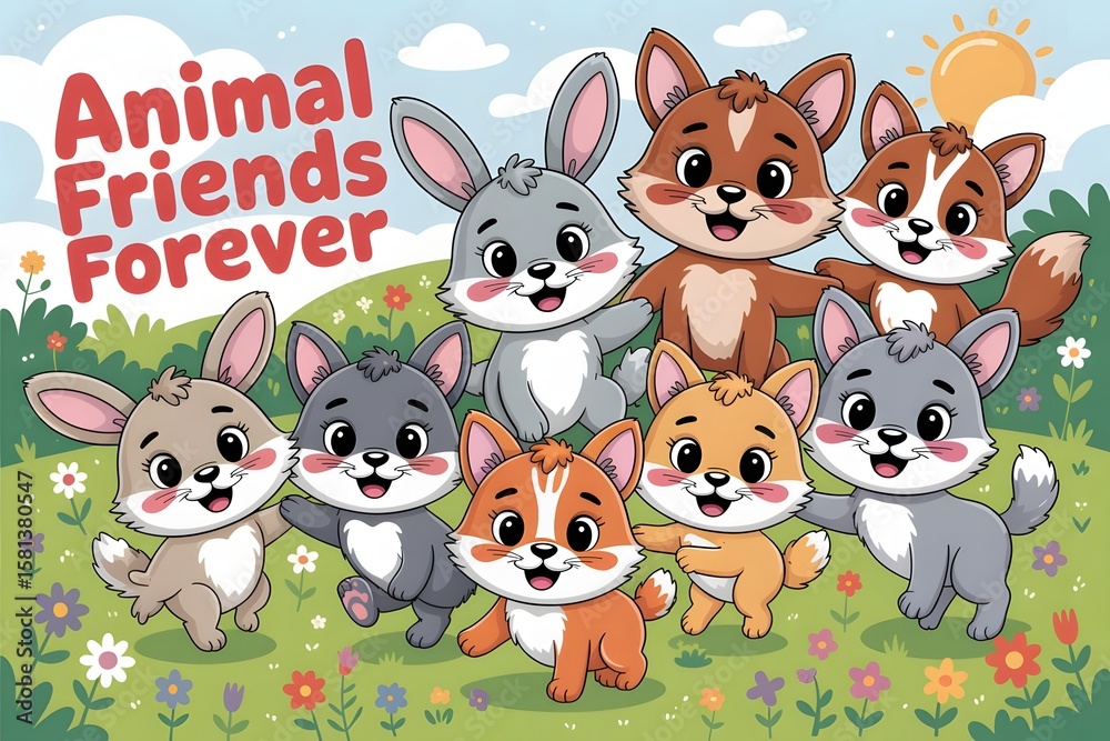 Naklejka premium Big set of cute cartoon animals. Vector illustration