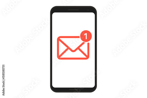 New Message Notification on Smartphone Screen with Unread Email Alert, Incoming Email Notification, Mobile Phone Inbox Update, Vector Illustration