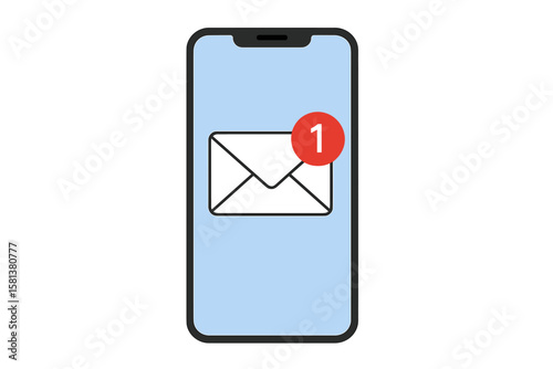 Smartphone screen with new email notification icon, unread message alert, envelope symbol, mobile phone interface, digital communication, vector illustration, isolated background
