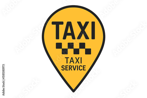 Taxi service badge icon with map pointer, public transport symbol, business and advertising vector illustration, transparent background, city navigation, travel concept