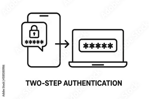 Two-step authentication icon with verification push code message on smartphone for secure login and sign-in, password authorization, two-factor 2FA verification concept