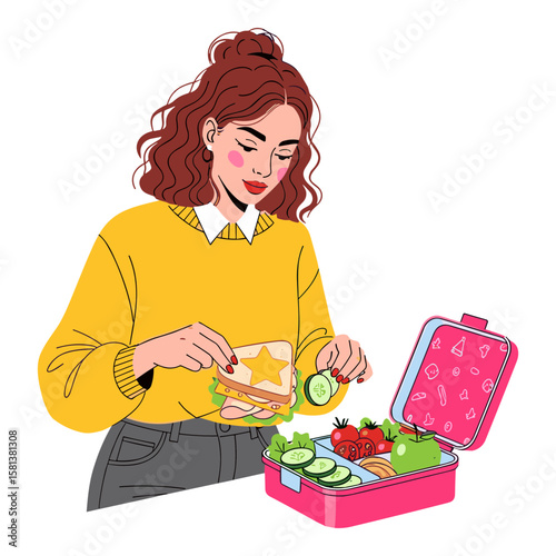 Young Woman Preparing Healthy Lunchbox Meal