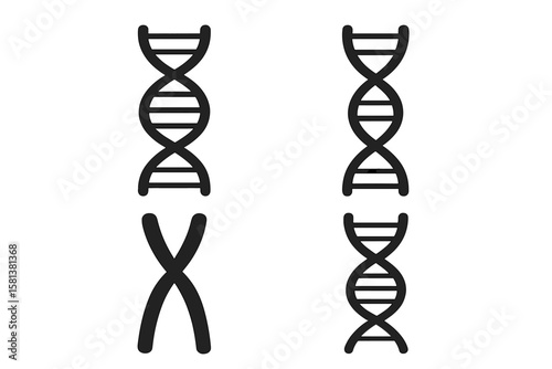 DNA icon set. Gene, genetics, and chromosome symbols. Biology science concept. Helix structure molecule for medical, biotechnology, and laboratory research. Vector design.
