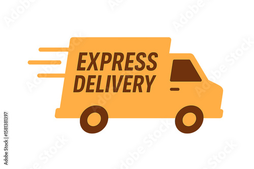 Express delivery truck icon. Fast shipping service and quick move concept. Logistics and transportation vector illustration. Commercial cargo van moving speedily for transport.