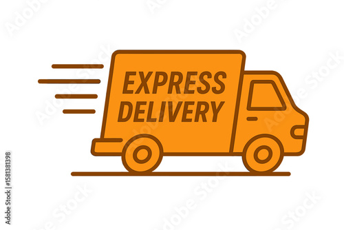 Express delivery truck icon. Fast shipping service and quick cargo transportation concept. Logistics and freight moving van symbol for online order and package distribution.
