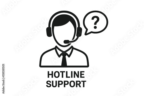 Hotline support service vector illustration. Customer service representative with headset. Call center agent icon, technical support, help desk, customer care assistant.