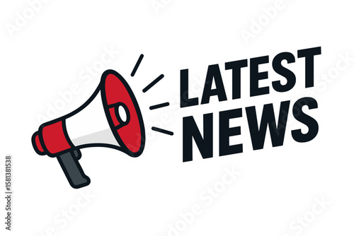 Megaphone with Latest News Text, Loudspeaker Announcement Icon, Vector Illustration on Transparent Background, Communication, Marketing, Breaking News, Public Address, Media