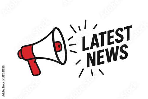 Megaphone icon with Latest News text. Vector illustration. Loudspeaker for announcement, promotion, communication, marketing. Breaking news concept. Broadcast symbol isolated.
