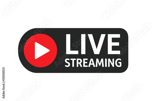 Live video stream button for news, TV, online broadcasting. Live webinar concept. Live streaming, broadcasting, online stream. Play icon media player symbol. Vector design.