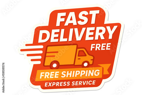Fast delivery icon. Free shipping sticker. Express service truck. E-commerce logistics. Transportation vector concept. Online shopping promotion. Fast delivery symbol. Order shipping.