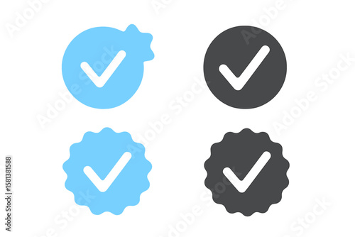 Set of 4 verified badge icons for profile verification. Social media style check mark symbol. Approved, accepted, and certified account blue tick icon vector illustration.
