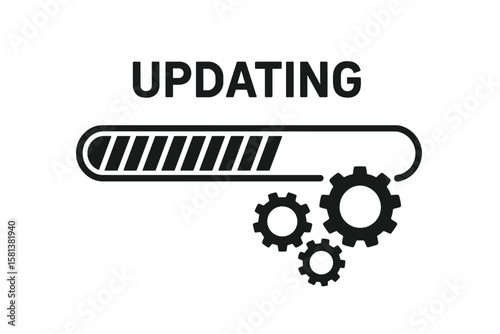 Software update progress bar with gears. Loading, installing or updating files. System upgrade process. Vector illustration of progress bar, download, installation, technology concept