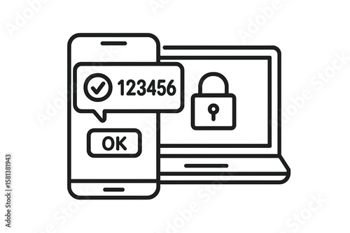 Two factor authentication security icon. 2FA verification code on smartphone for secure login. Password authorization, push notification, privacy protection, cyber safety concept