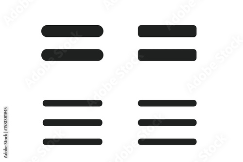 Set of 4 Hamburger Menu Icons, UI Vector Illustration, Modern Flat Design, User Interface Symbols, Navigation Menu Buttons, Transparent Background