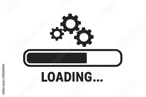 Loading bar progress icon with gears. Software update, file download, installation process, system upgrade, buffering, loading screen, vector interface element