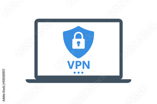 VPN service secure connection on laptop. Virtual private network protection. Cyber security, encrypted web traffic, data privacy, internet safety, online anonymity software