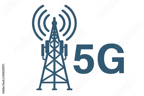 5G network technology. Communication tower. Wireless high speed internet. Base station. Mobile data tower. Cellular equipment. Telecommunication antenna. Signal transmission.