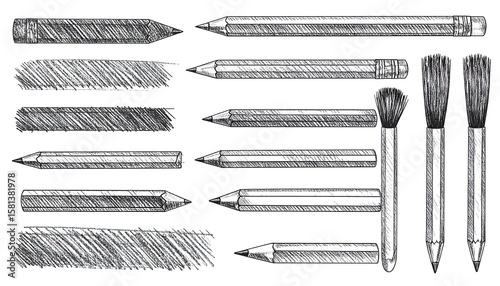 Hand-drawn pencil and brush illustrations