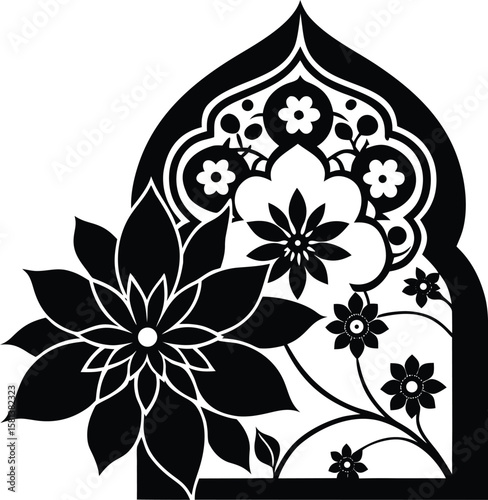 Moroccan Floral Corner Silhouette With Abstract Flower