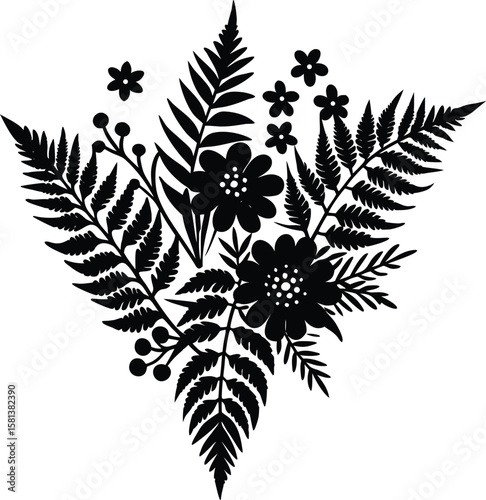 Nature Inspired Corner Ornament With Fern And Flower