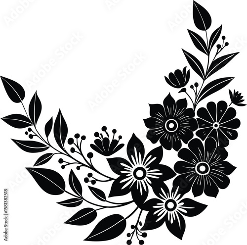 Organic Hand Drawn Floral Corner Silhouette