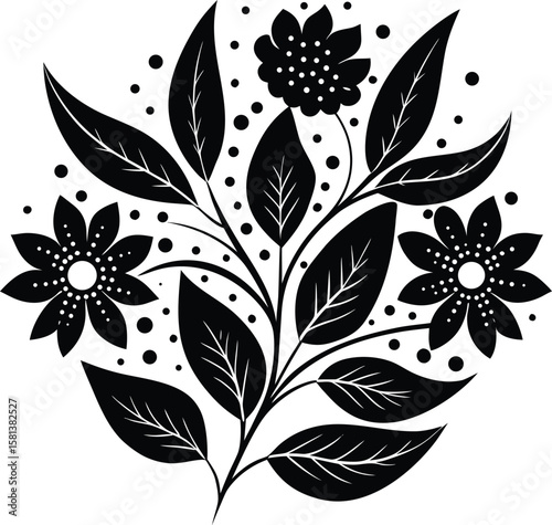 Organic Floral Twist With Dotted Leaves Silhouette