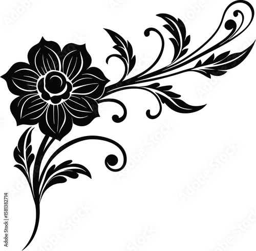 Ornamental Corner With Single Bloom And Long Flowing Stem