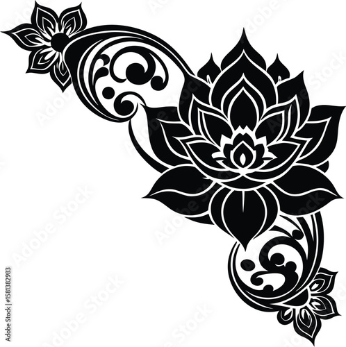 Ornamental Silhouette Corner Featuring Lotus Flower