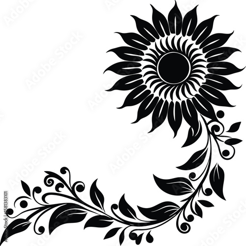 Ornamental Sunflower Corner Silhouette