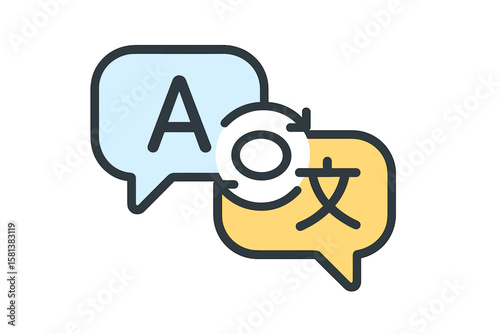 Multilingual translation chat bubbles icon. Online language translator app symbol. Speech bubble with English and Chinese letters. Communication, interpreting, global language exchange