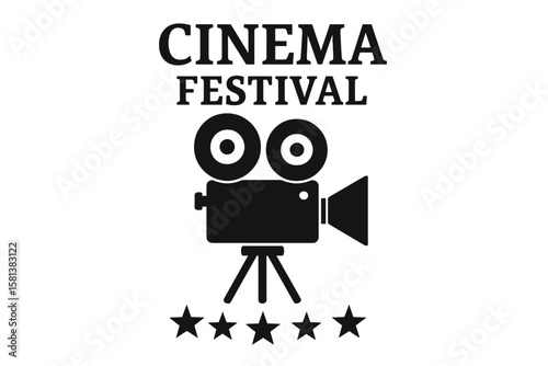 Cinema festival poster with vintage movie camera, vector illustration, transparent background, film industry, movie production, retro camera icon, cinema event, classic black and white design