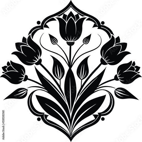 Ornamental Silhouette With Tulip Bouquet At The Corner