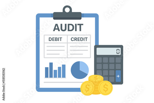 Clipboard with graphs and charts, audit debit and credit calculations, accounting and taxes, financial report, digital accounting, financial research, business finance